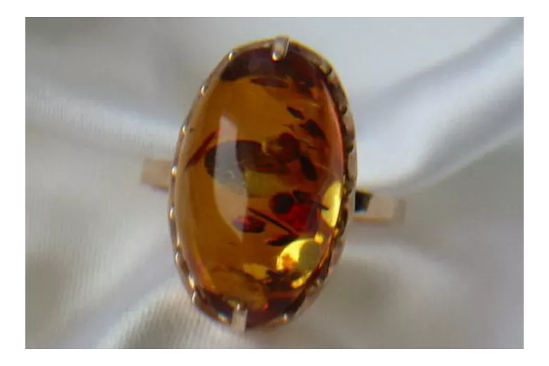 Radziecki 14k 585 złoty Rosyjski pierścionek z różowego złota z bursztynem  vrab028