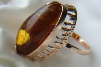 Руски СССР Съветска роза 14k 585 златен кехлибарен пръстен vrab029