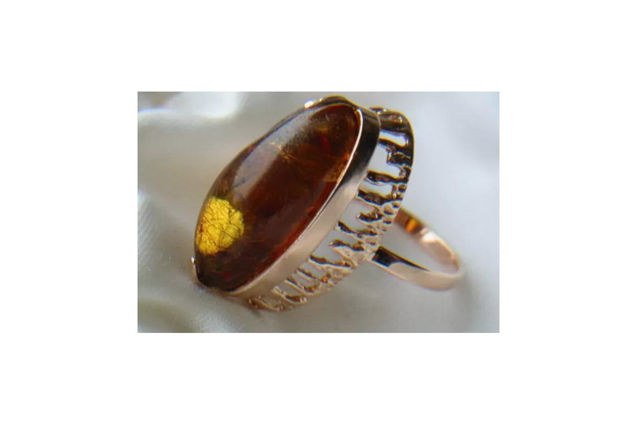 Russian rose Soviet pink USSR red 585 583 gold amber ring vrab029