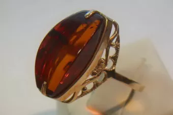 Vintage rose 14k 585 gold amber ring vrab031