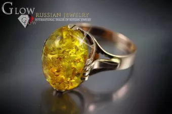 URSS rusa rosa soviética 14k 585 anillo ámbar de oro vrab032