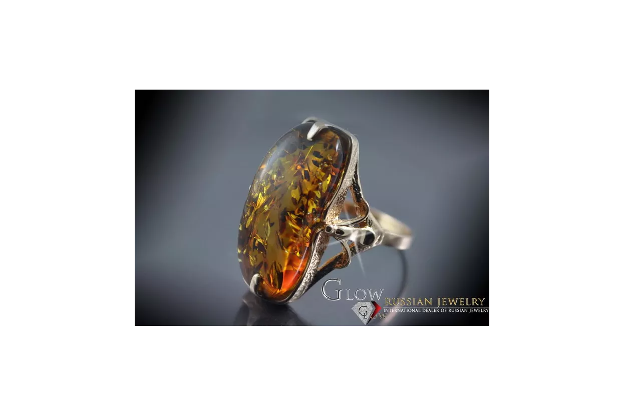 Russian rose Soviet pink USSR red 585 583 gold amber ring vrab035