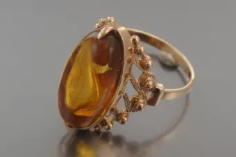 Vintage rose 14k 585 gold amber ring vrab037