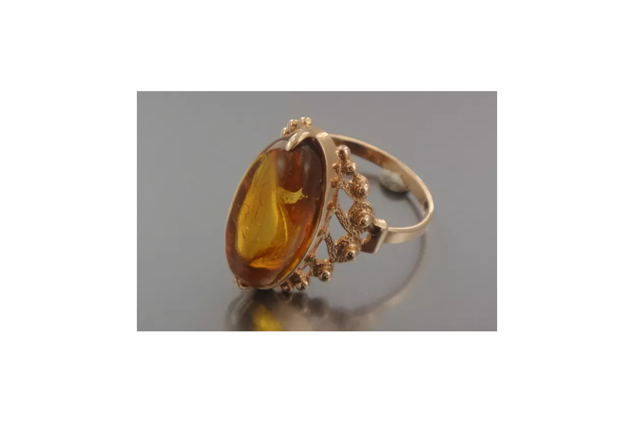 Russian rose Soviet pink USSR red 585 583 gold amber ring vrab037
