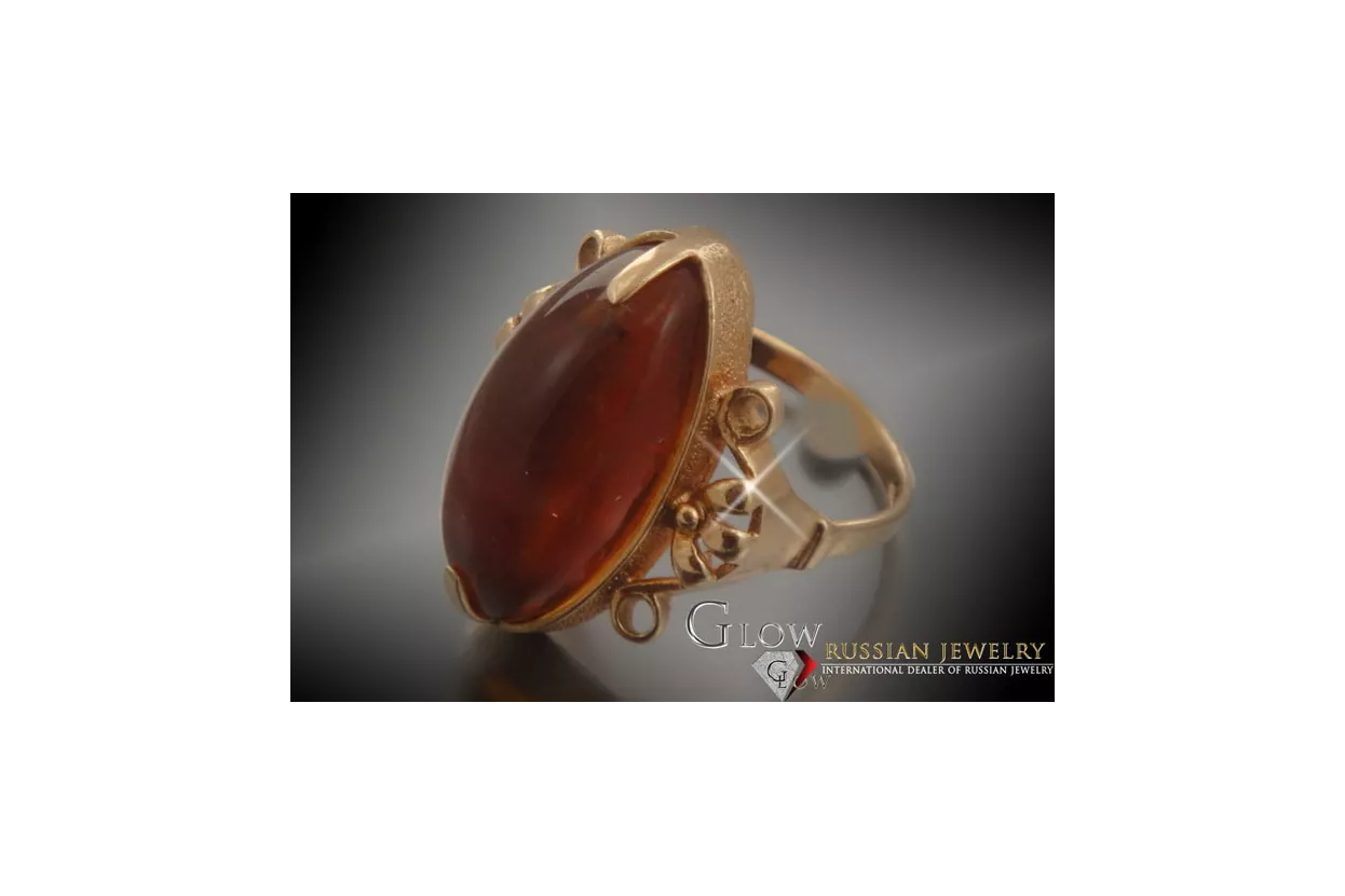 Russian rose Soviet pink USSR red 585 583 gold amber ring vrab039