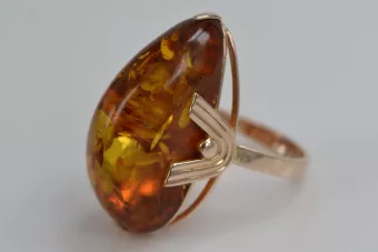 Vintage rose 14k 585 gold amber ring vrab040