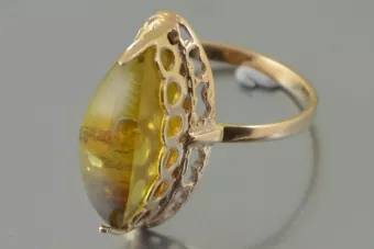 Vintage rose 14k 585 gold amber ring vrab043