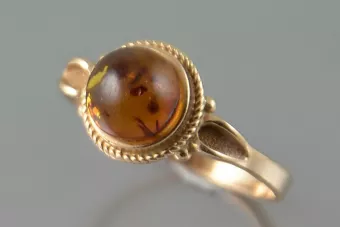 Vintage rose 14k 585 gold amber ring vrab044
