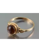 Radziecki 14k 585 złoty Rosyjski pierścionek z różowego złota z bursztynem  vrab044