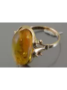 Radziecki 14k 585 złoty Rosyjski pierścionek z różowego złota z bursztynem  vrab046
