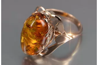 Vintage rose 14k 585 gold amber ring vrab048