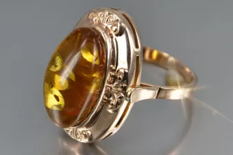 URSS rusa rosa soviética 14k 585 anillo ámbar de oro vrab049
