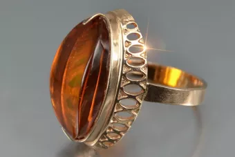 Radziecki 14k 585 złoty Rosyjski pierścionek z różowego złota z bursztynem vrab050