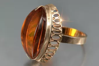 Soviet 14k 585 Zlatý Ruský Ruština s ružovým zlatom s Amber Vrab050