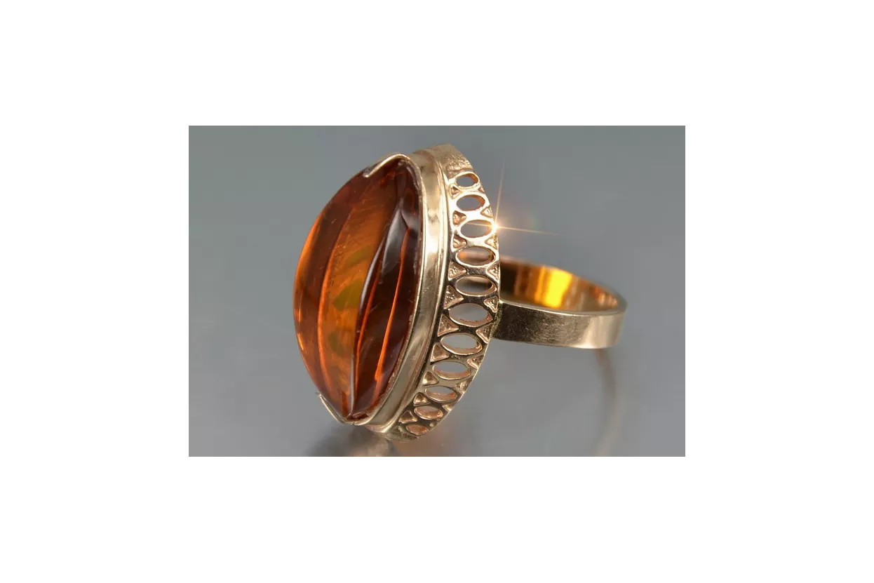 Russian rose Soviet pink USSR red 585 583 gold amber ring vrab050