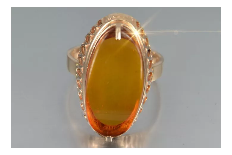 Russian rose Soviet pink USSR red 585 583 gold amber ring vrab050