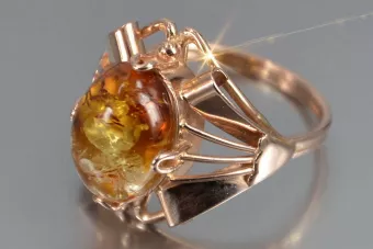 Vintage rose 14k 585 gold amber ring vrab051