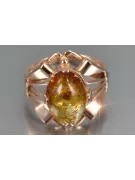 Radziecki 14k 585 złoty Rosyjski pierścionek z różowego złota z bursztynem  vrab051