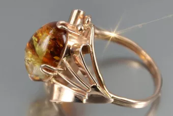 Russische Rose Sowjetische Rosa UdSSR rot 585 583 Gold Bernstein Ring vrab051