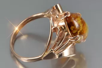 Russische Rose Sowjetische Rosa UdSSR rot 585 583 Gold Bernstein Ring vrab051