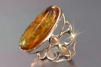 Vintage rose 14k 585 gold amber ring vrab053