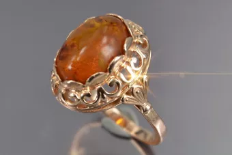 Vintage rose 14k 585 gold amber ring vrab054