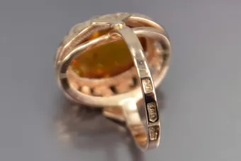 Soviet 14k 585 Zlatý Ruský Ring of Pink Gold s Amber Vrab054