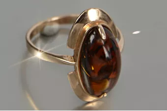 Vintage rose 14k 585 gold amber ring vrab055