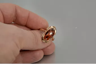 Sovětský 14k 585 Zlatý ruský kruh růžového zlata s jantarem Vrab055