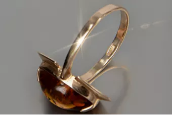 Sovětský 14k 585 Zlatý ruský kruh růžového zlata s jantarem Vrab055