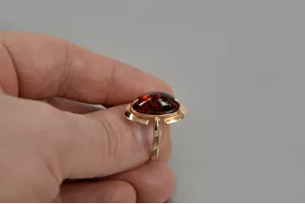 Sovětský 14k 585 Zlatý ruský kruh růžového zlata s jantarem Vrab055