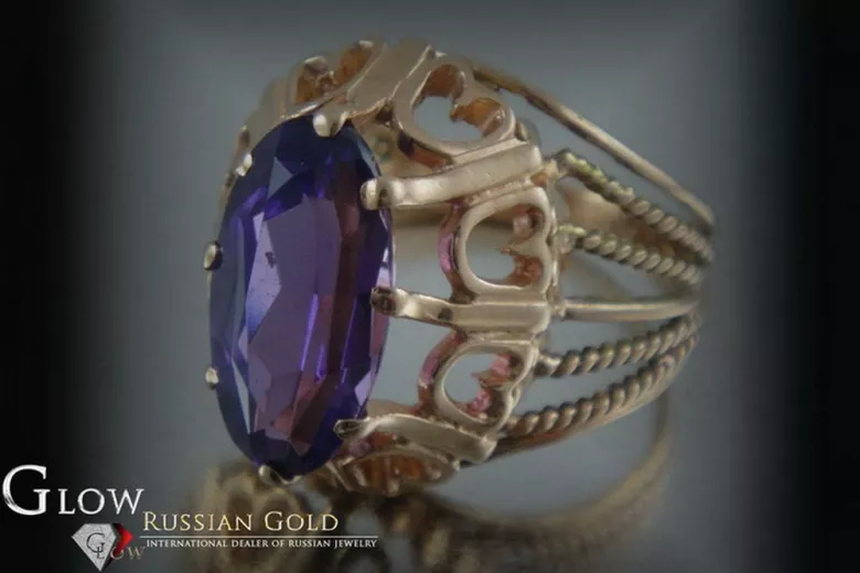 Ruso Soviet rosa 14k 585 oro Alejandrita Rubí Esmeralda Zafiro Zircón anillo vrc008