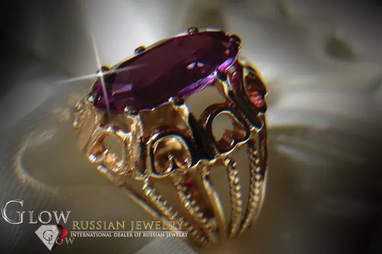 Ruso Soviet rosa 14k 585 oro Alejandrita Rubí Esmeralda Zafiro Zircón anillo vrc008