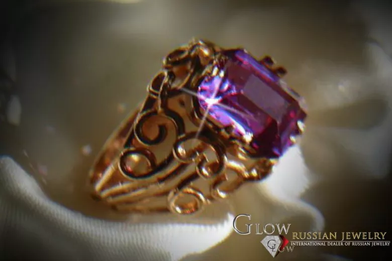 Russisch Sowjetrosa 14 Karat 585 Gold Alexandrit Rubin Smaragd Saphir Zirkon Ring vrc021