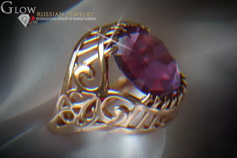 Rosyjska radziecka róża 14k 585 złoto Aleksandryt Rubin szmaragdowy szafirowy pierścionek z cyrkonią vrc024