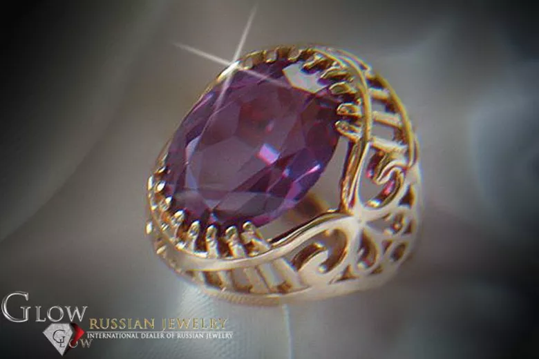 Ruso Soviet rosa 14k 585 oro Alejandrita Rubí Esmeralda Zafiro Zircón anillo vrc024