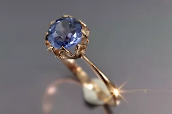 Vintage Rose Gold Ring 14K Alexandrite Ruby Emerald Sapphire Zircon 585 vrc051