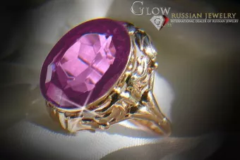 Sovietų 14k 585 aukso Rusijos rožinio aukso žiedas su Aleksandrinu Rubinu Sapiru Smaragdu Zirkonija vrc061