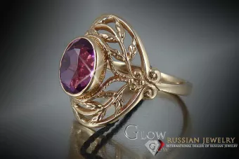 Soviet 14k 585 Zlatý Ruský Ring of Pink Gold s Alexandry Rubin Sapphire Emerald Zircon VRC065
