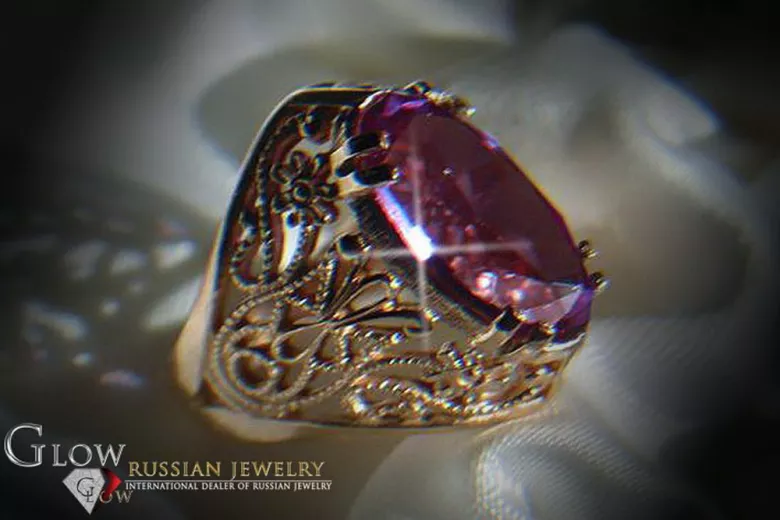 Ruso Soviet rosa 14k 585 oro Alejandrita Rubí Esmeralda Zafiro Zircón anillo vrc074