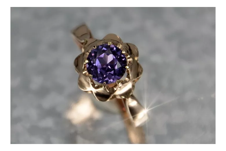 Russisch Sowjetrosa 14 Karat 585 Gold Alexandrit Rubin Smaragd Saphir Zirkon Ring vrc083