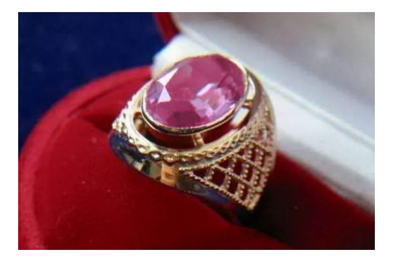 Ruso Soviet rosa 14k 585 oro Alejandrita Rubí Esmeralda Zafiro Zirc anillo vrc110