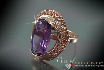 Anillo de oro rosa soviético ruso 14K Alejandrita Rubí Esmeralda Zafiro Zircón 585 vrc119