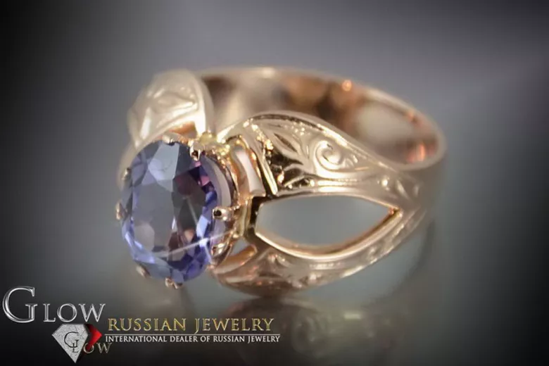Ruso Soviet rosa 14k 585 oro Alejandrita Rubí Esmeralda Zafiro Zircón anillo vrc135