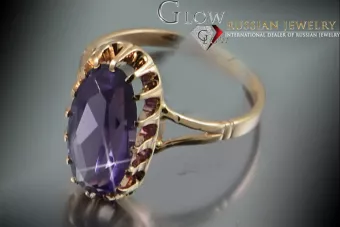 Sovětský 14k 585 Zlatý ruský kruh růžového zlata s Alexandryt Rubin Sapphire Emerald Cubic Zirconia VRC143