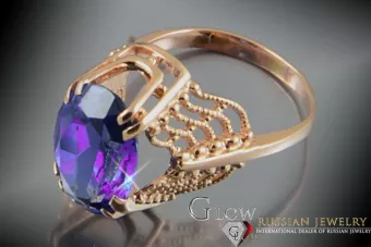 Soviet 14k 585 Zlatý Ruský Ring of Pink Gold s Alexandry Rubin Sapphire Emerald Zirkón VRC146