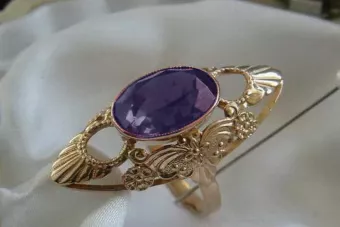 Sovietų 14k 585 aukso Rusijos rožinio aukso žiedas su Aleksandrinu Rubinu Sapiru Smaragdu Zirkonija vrc174