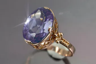 Anillo de oro rosa soviético ruso 14K Alejandrita Rubí Esmeralda Zafiro Zircon 585 vrc224