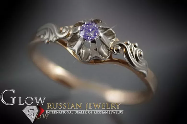 Radziecki 14k 585 złoty Rosyjski pierścionek z różowego złota z Aleksandrytem Rubinem Szafirem Szmaragdem Cyrkonią vrc303