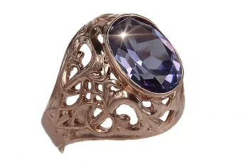 Sovietų 14k 585 aukso Rusijos rožinio aukso žiedas su Aleksandrinu Rubinu Sapiru Smaragdu Zirkonija vrc347